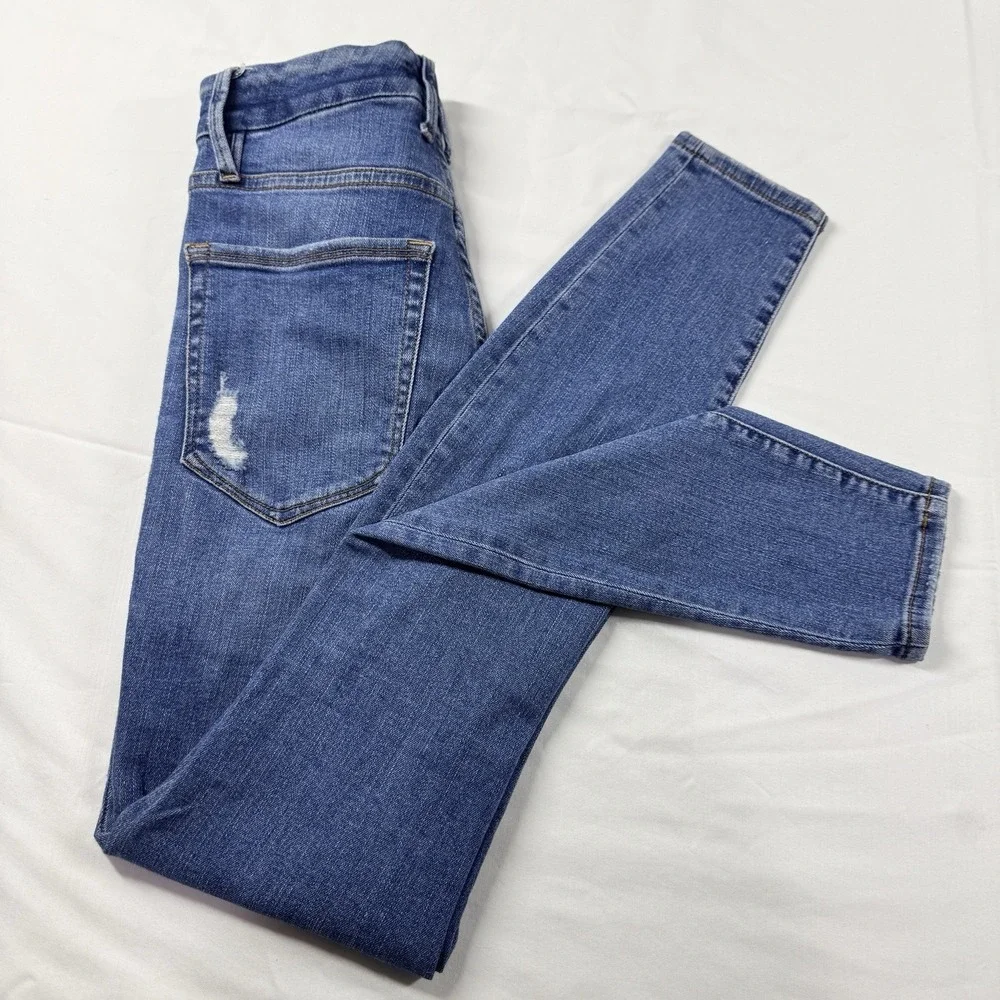 Good American Jeans Womens 0/25 Blue Good Waist High Rise Skinny Distressed - Picture 13 of 16